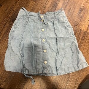 New Madewell Light Blue Denim Look Cotton Linen Skirt Button Front Belt Size 00